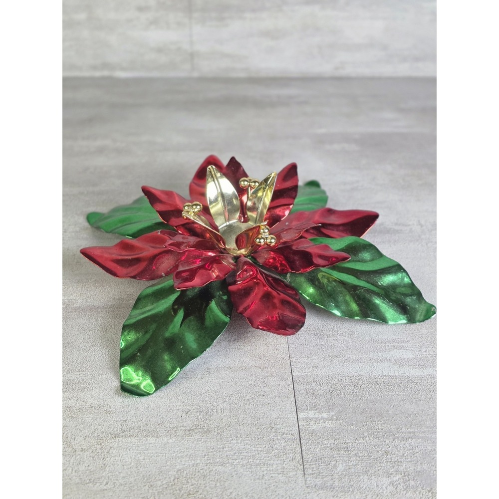 Vintage Dept 56 Christmas Holiday Poinsettia Taper Metal Candle Holder